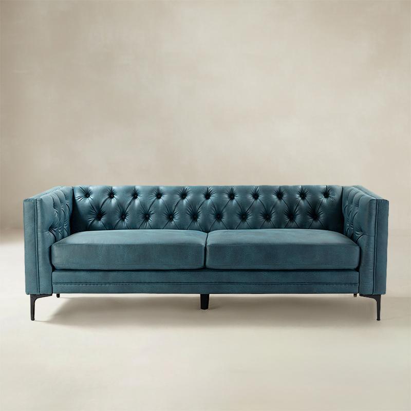 Capsa 84 inch vegan leather tufted sofa in Camel color