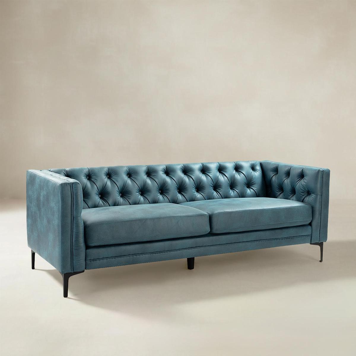 Capsa 84 inch vegan leather tufted sofa in Camel color