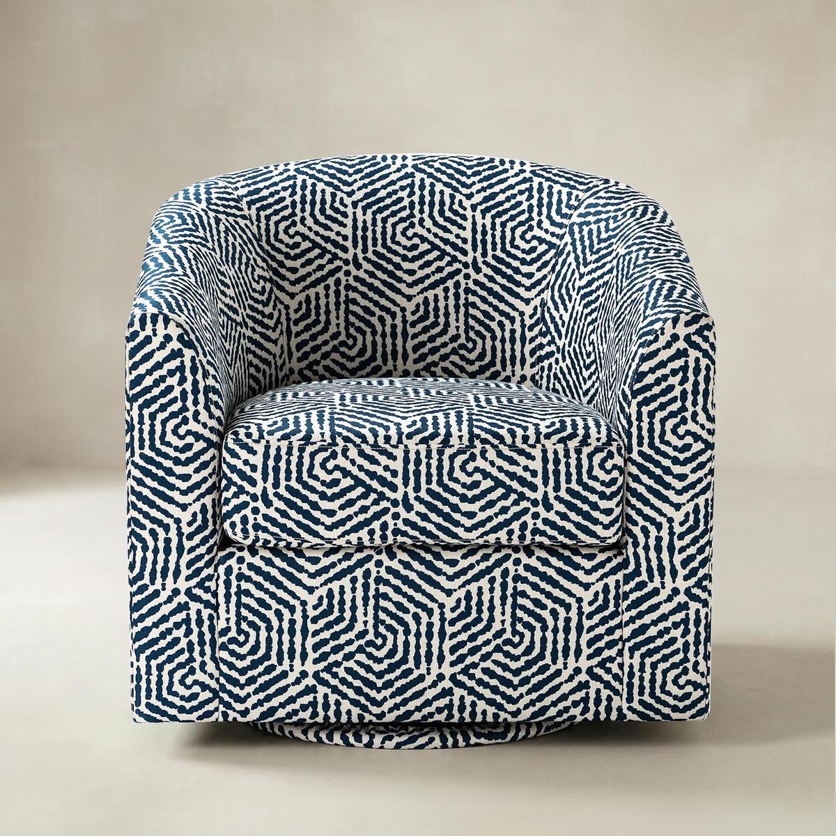 Pablo Modern Swivel Barrel Chair with Upholstered Fabric & Metal Base