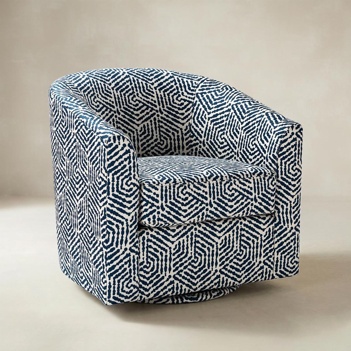 Pablo Modern Swivel Barrel Chair with Upholstered Fabric & Metal Base
