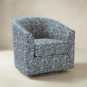 Pablo Modern Swivel Barrel Chair with Upholstered Fabric & Metal Base