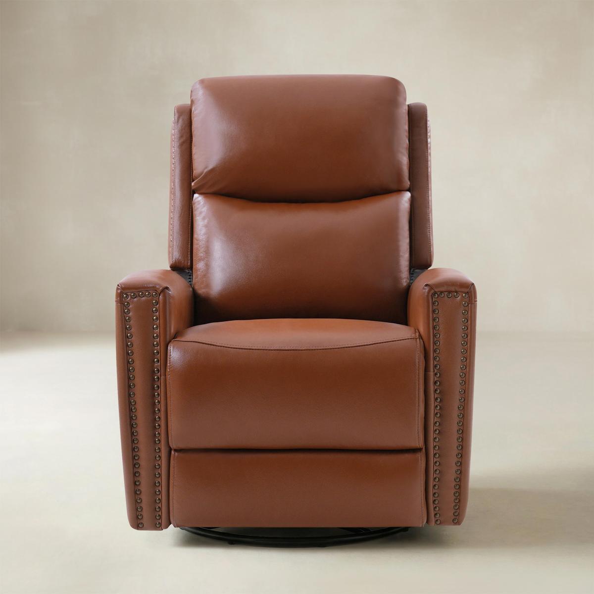 Aniceta 30.31" Wide Genuine Leather Swivel Rocker Glider Recliner