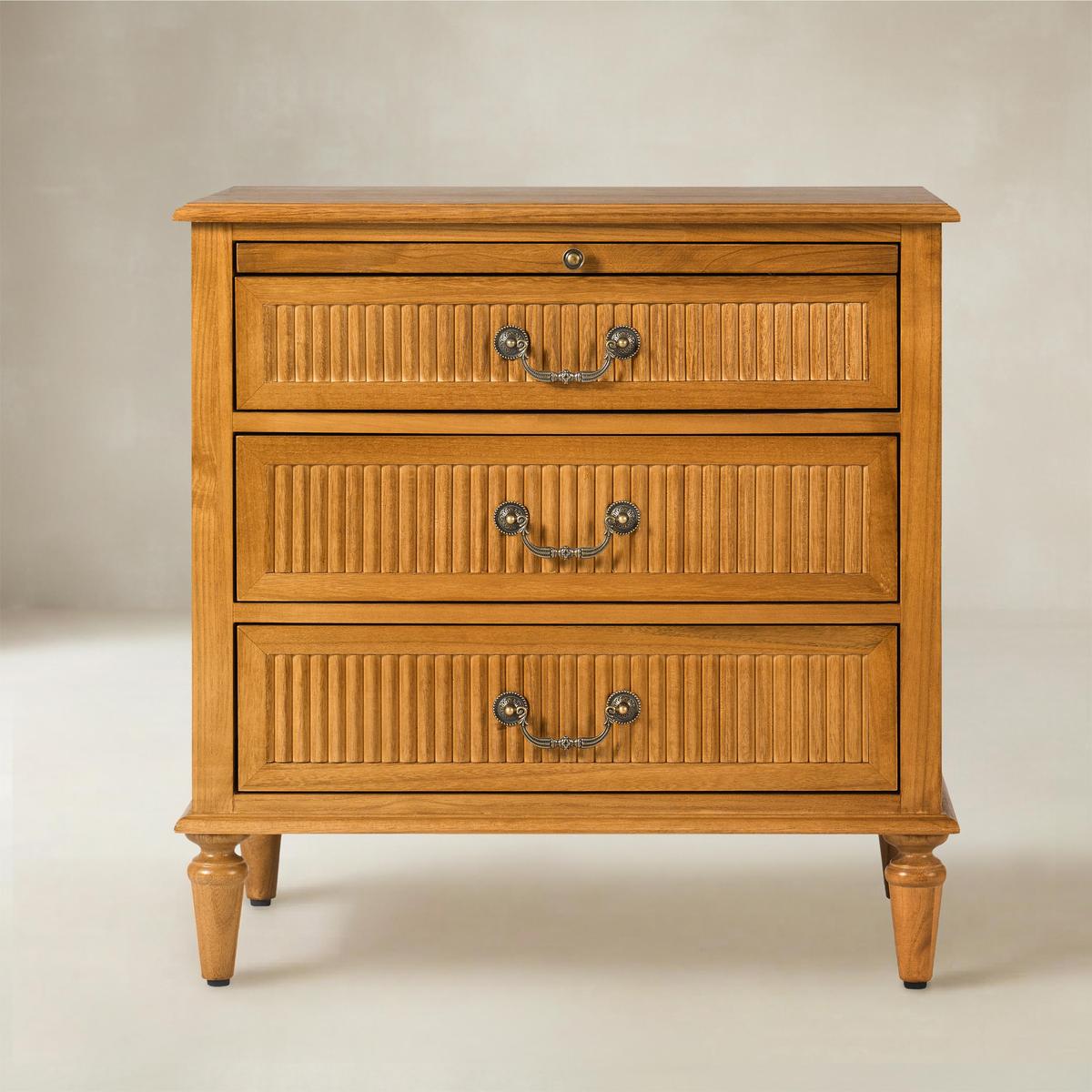 Farmhouse Solid Wood End Table with Fluted Drawer(Optional Types)