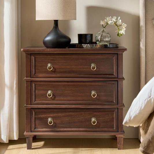 Jules Classic Solid Wood 3-Drawer End Table with USB Ports