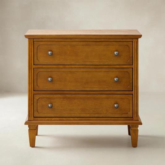 Transitional Wood Nightstand with Drawers and Power Outlet