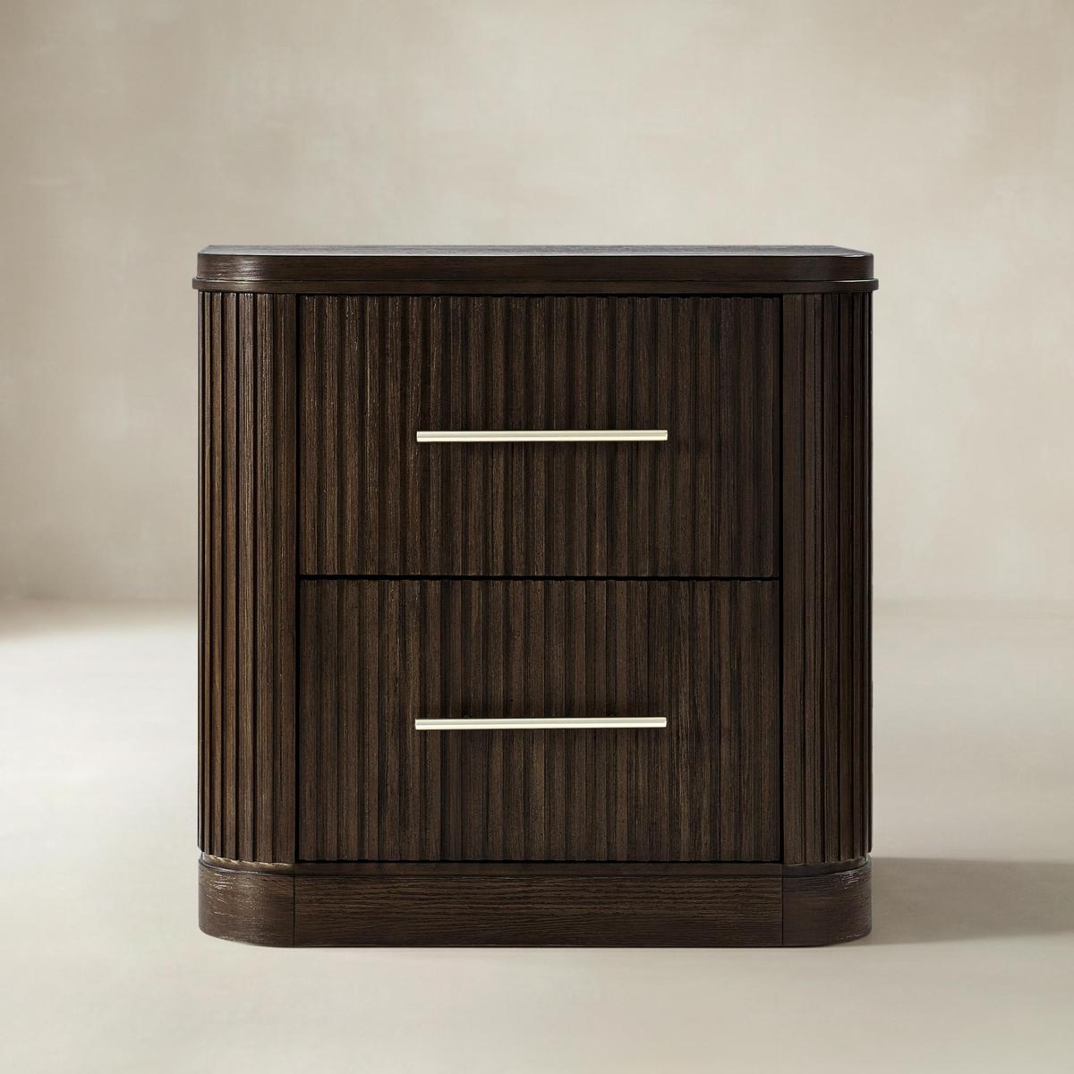 Verral Modern Solid Wood Fluted Nightstand with USB & Oak Texture