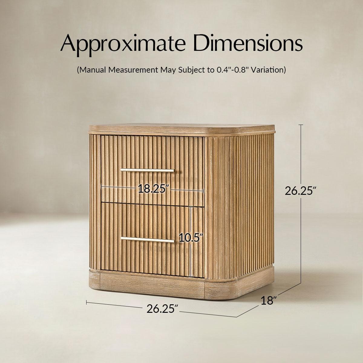 Verral Fluted Nightstand – Solid Wood with USB Ports, Oak Texture