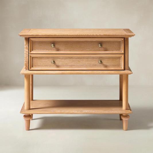 Multi-Functional Traditional Wood Nightstand with Open Shelf