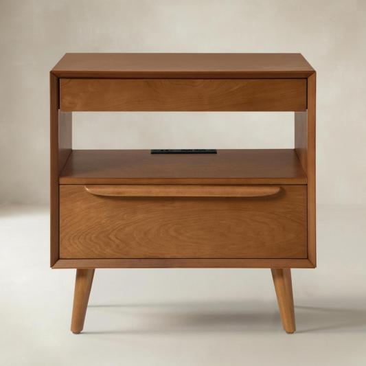 Giralda 2-Drawer Mid-century Modern End Table with Built-In Outlets(Optional Types)