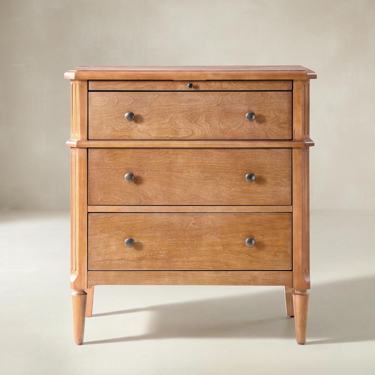 Griselda Transitional 3-Drawer End Table with Hidden Compartment, Pull-Out Tray & Power Outlet  Solid Wood Elegance