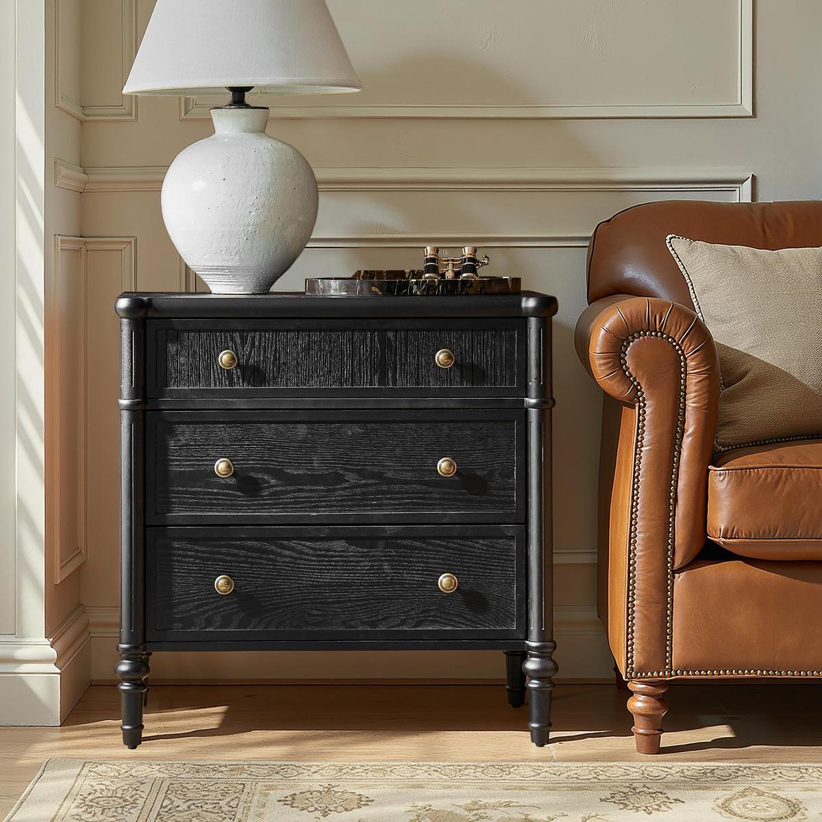 Derk Fluted Fronts Transitional End Table with Drawers and USB/Type-C Outlets