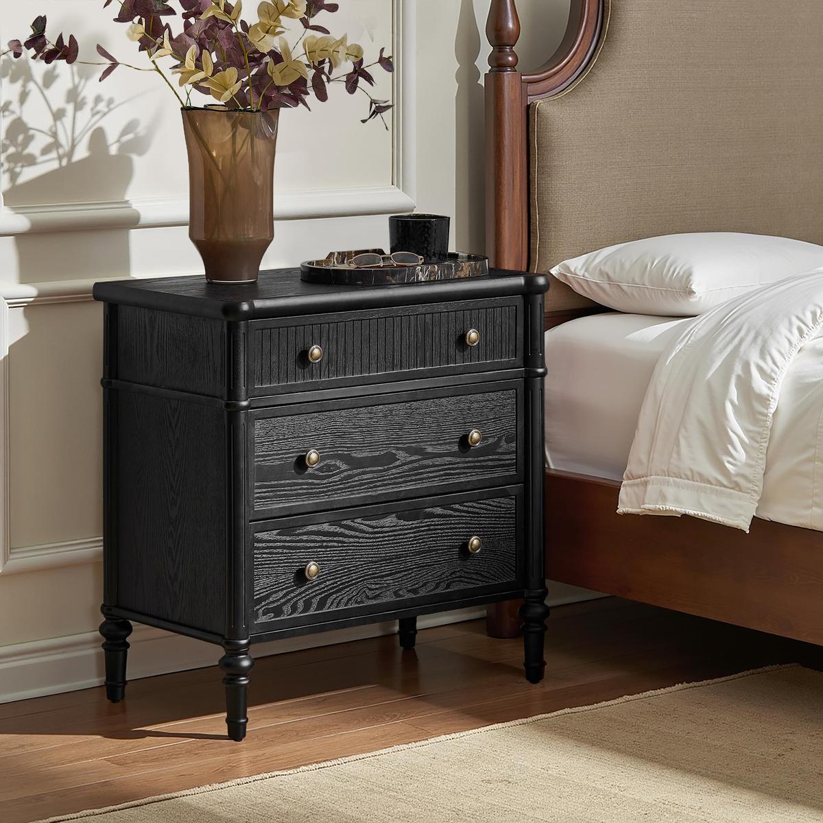 Derk Fluted Fronts Transitional End Table with Drawers and USB/Type-C Outlets