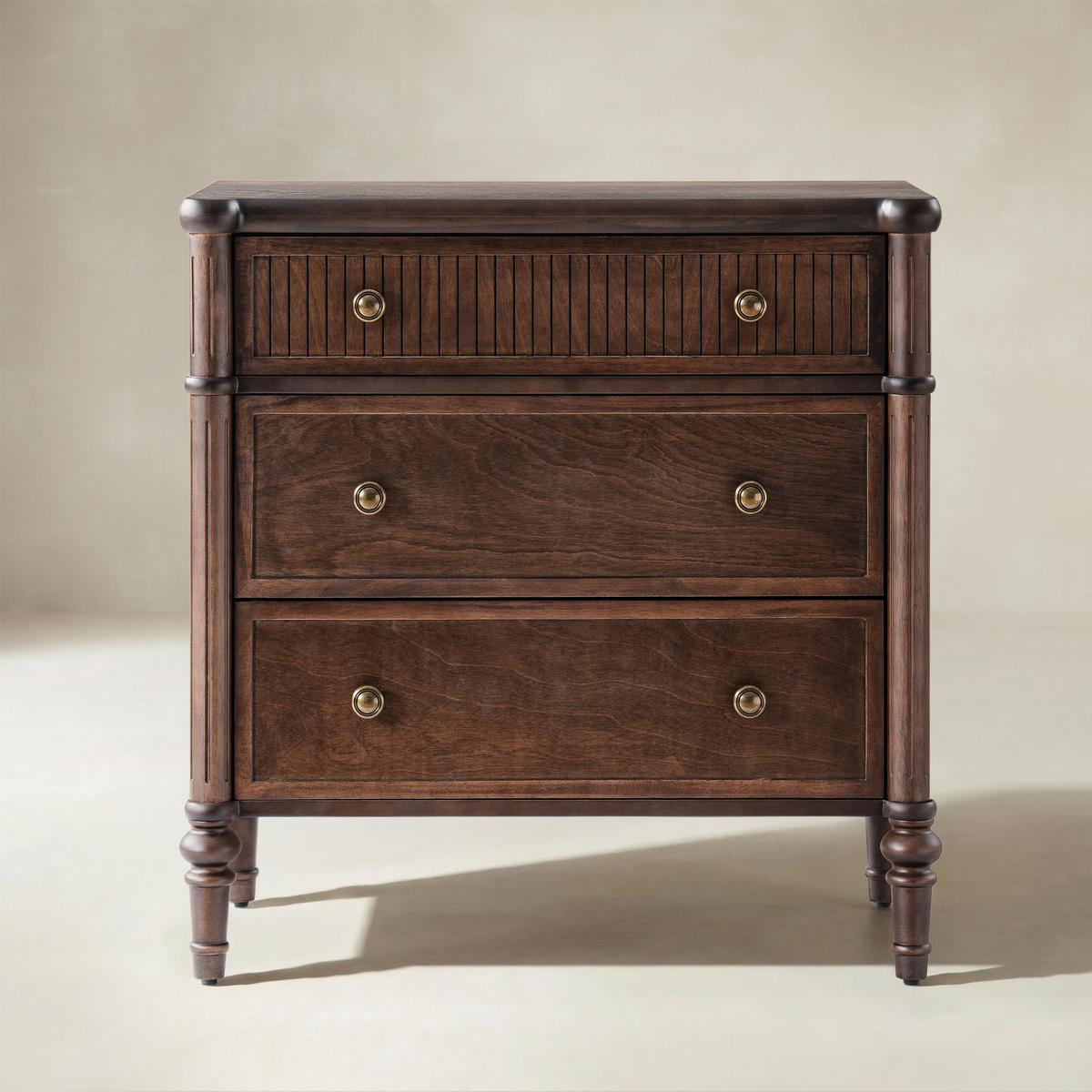 Derk Fluted Fronts Transitional End Table with Drawers and USB/Type-C Outlets