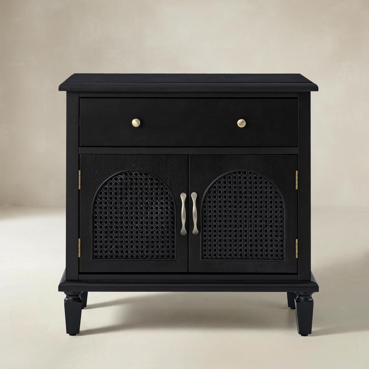 Camilo 27" Tall Arched Faux Rattan End Table With Built-In Outlets
