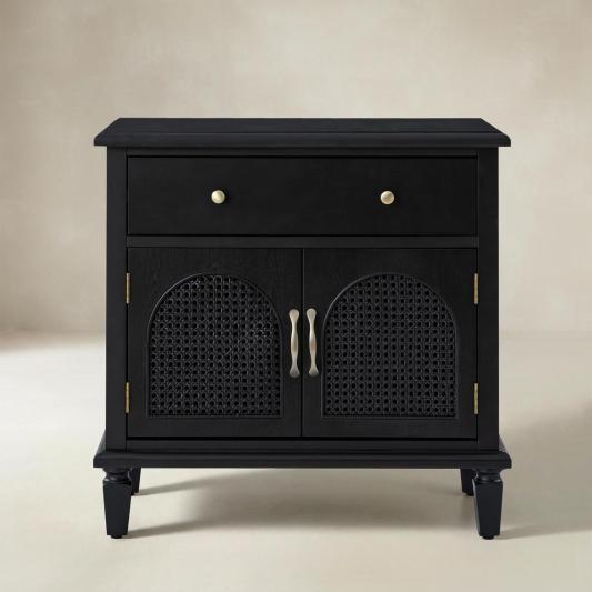 Camilo 27" Tall Arched Faux Rattan End Table With Built-In Outlets