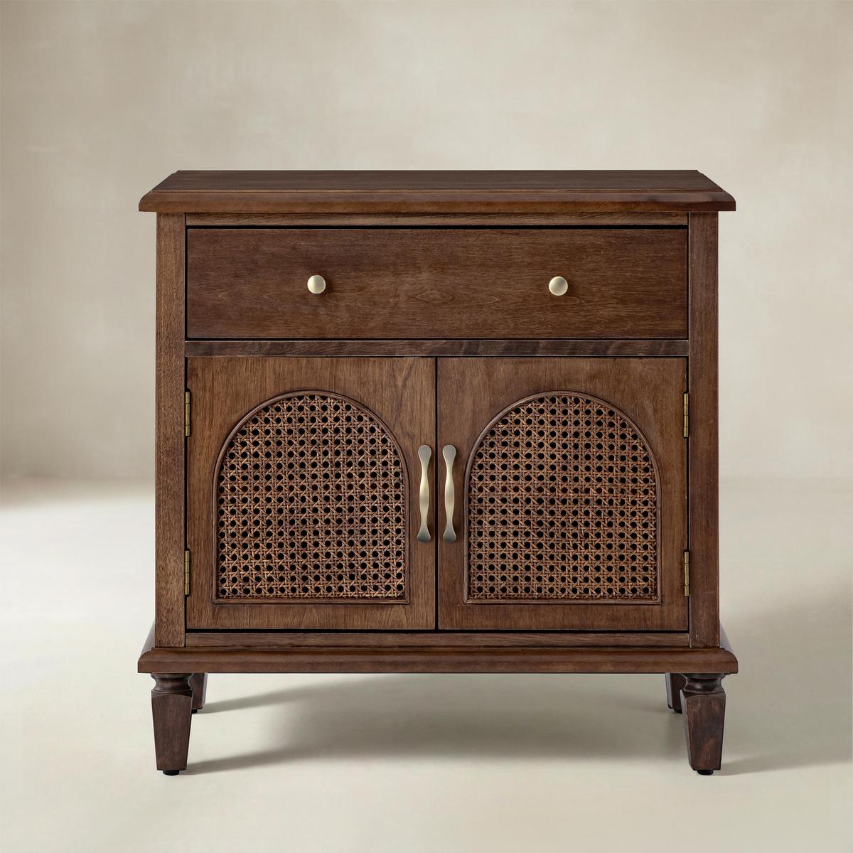 Camilo 27" Tall Arched Faux Rattan End Table With Built-In Outlets