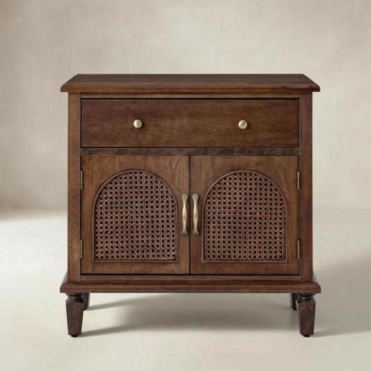 Camilo 27" Tall Arched Faux Rattan End Table With Built-In Outlets