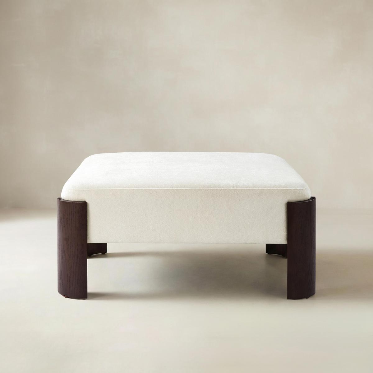 Savannah Chenille Round Ottoman Ivory Plush Footrest