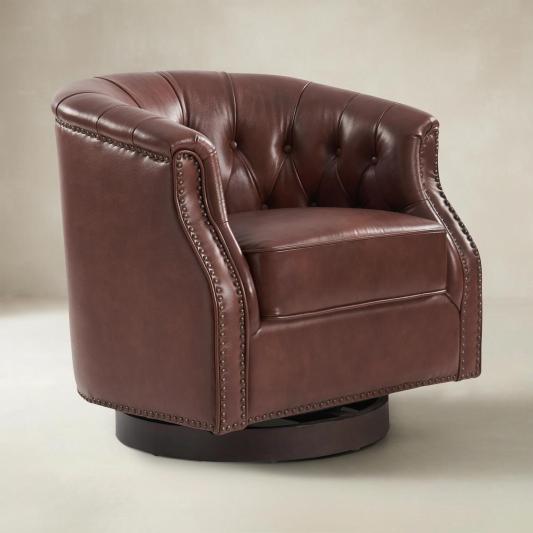 Morris Chesterfield Traditional Rocker Button-Tufted Design Swivel Chair