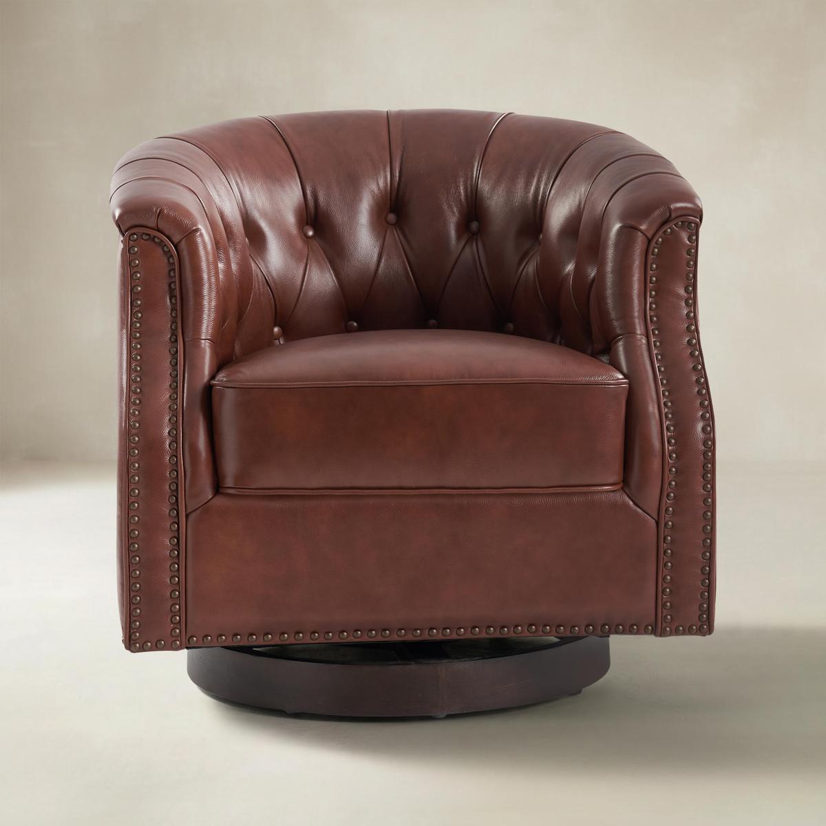 Morris Chesterfield Traditional Rocker Button-Tufted Design Swivel Chair