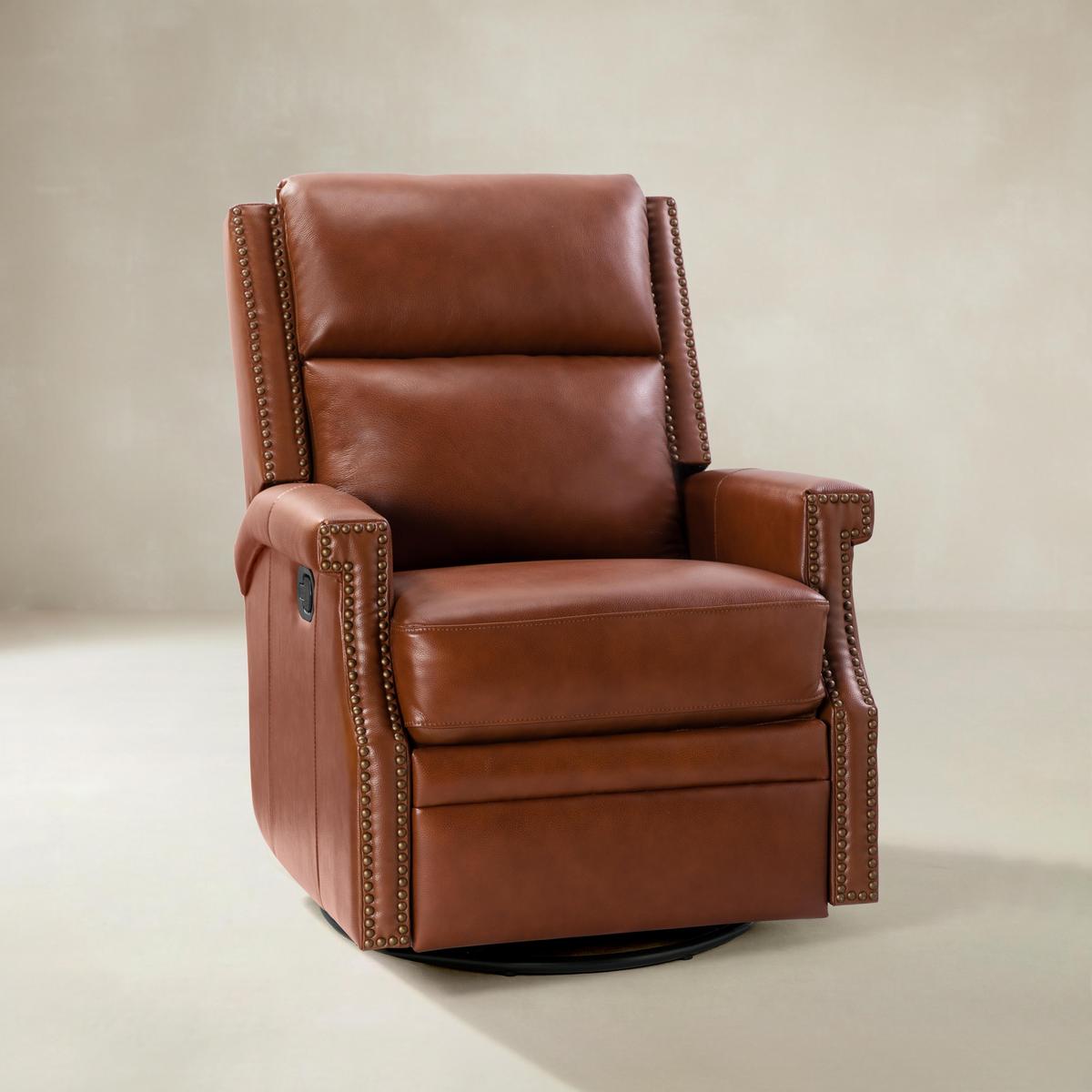 Canace Modern Genuine Leather Manual Glider Rocker Recliner