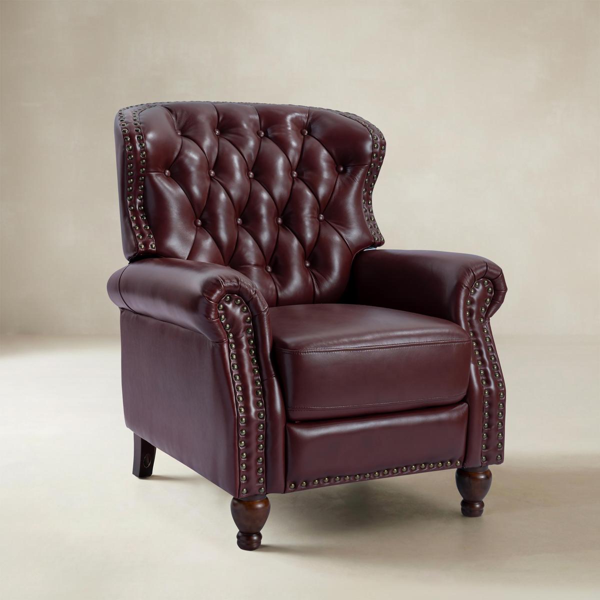 Gabrielle Genuine Leather Living Room Manual Recliner with Nailhead Trim