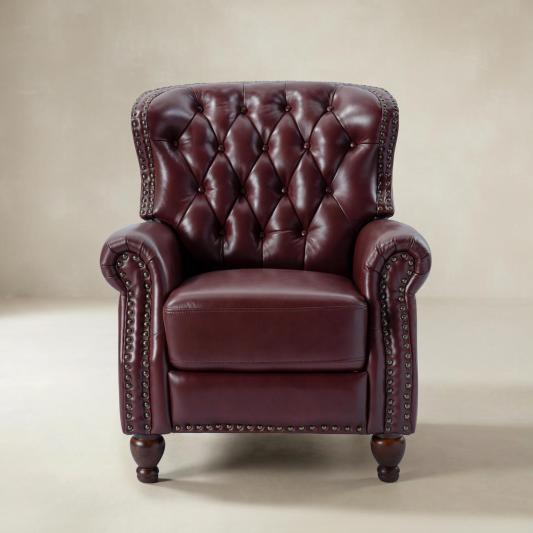 Gabrielle Genuine Leather Living Room Manual Recliner with Nailhead Trim