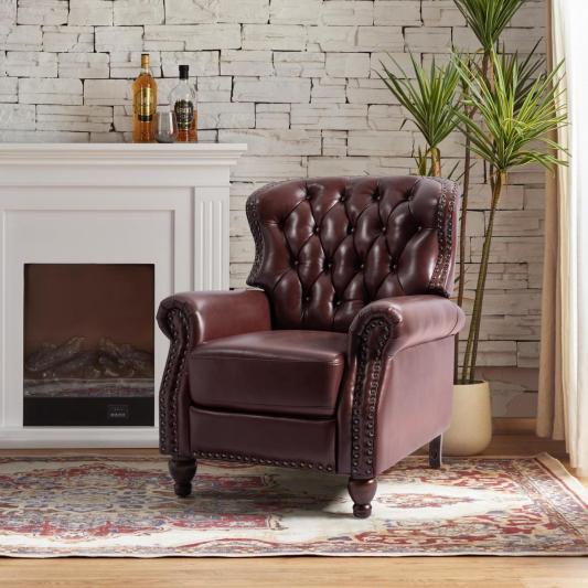 Gabrielle Genuine Leather Living Room Manual Recliner with Nailhead Trim