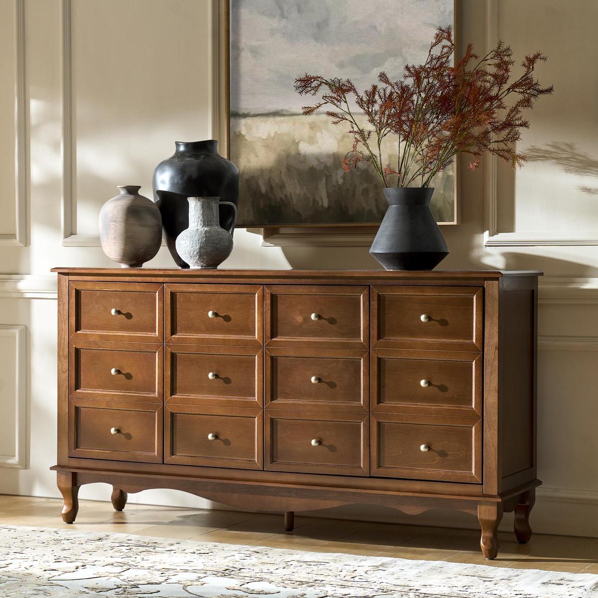 Antique-Inspired 4-Door Sideboard Cabinet - Decorative Drawer Illusion Antique-Inspired 4-Door Sideboard Cabinet - Decorative Drawer Illusion