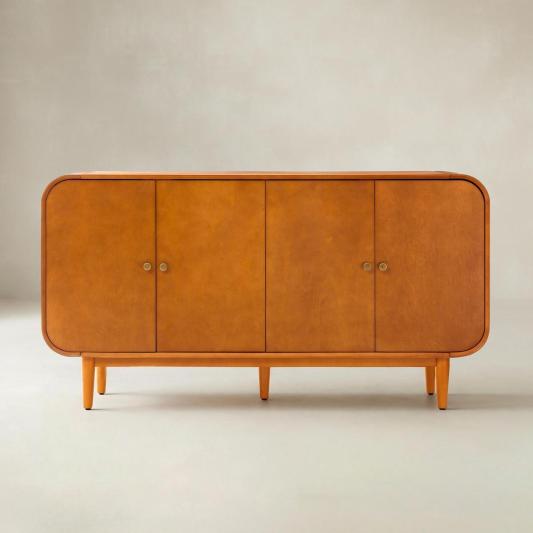 Mid-Century Modern 4-Door Sideboard With Adjustable Shelves