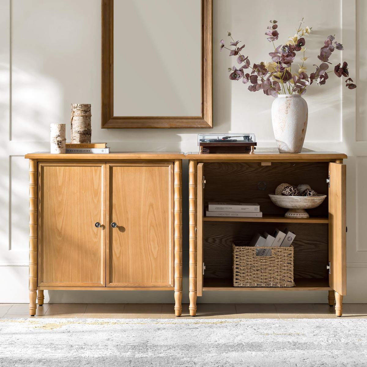 Deb 32" Wood Veneer Accent Cabinet with Adjustable Shelves, Modern Transitional Style