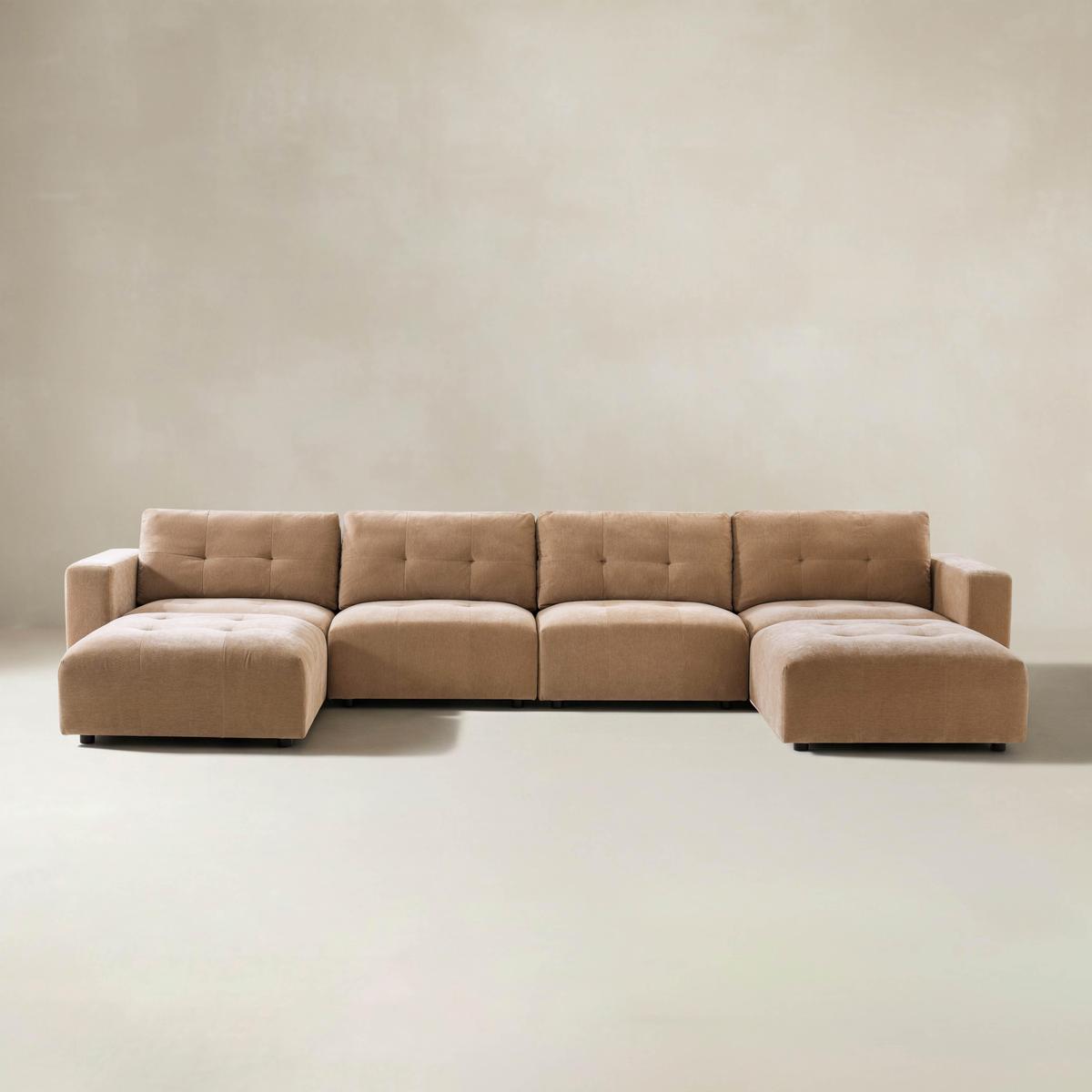 Memosa Deep-Seat Modular Sectional Sofa with Memory Foam Cushions in Camel– Modern Living Room Furniture