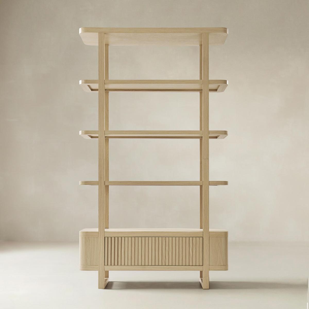 Modern Fluted Wood Bookshelf 