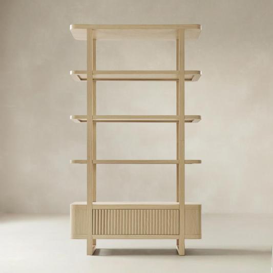 Modern Fluted Wood Bookshelf 
