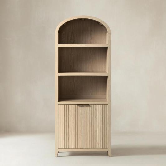 Modern Arched Bookcase with Slatted Cabinet
