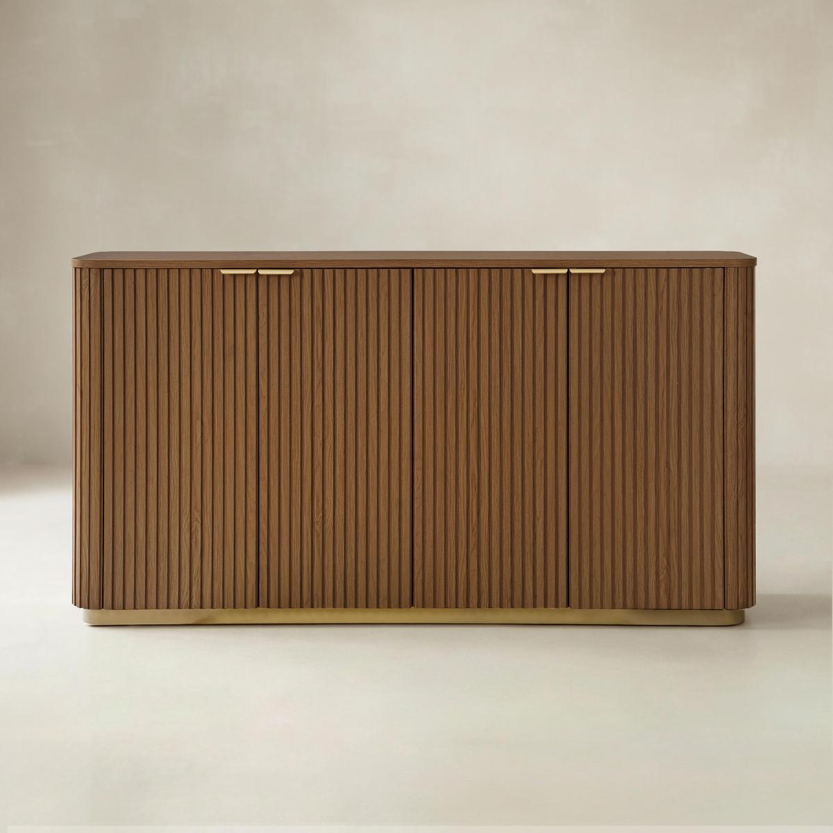 Modern Fluted Curved Wood Cabinet with Elegant Storage Solution