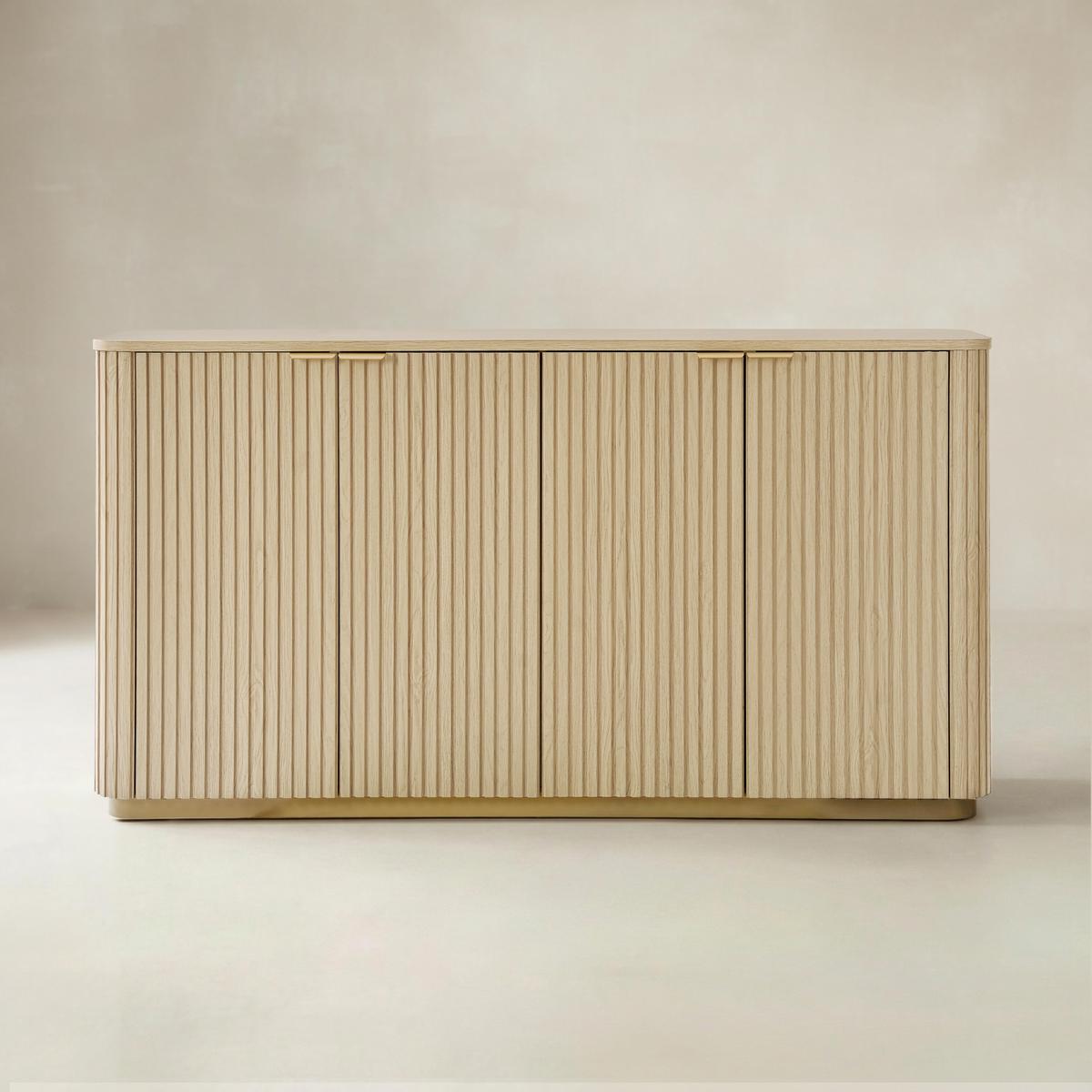 Modern Fluted Curved Wood Cabinet with Elegant Storage Solution