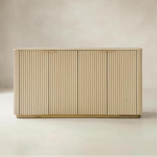 Modern Fluted Curved Wood Cabinet with Elegant Storage Solution