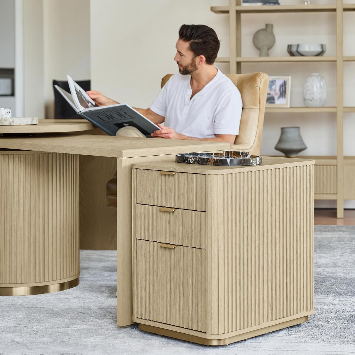 Modern Fluted Cabinet with Drawers and A4 File Storage