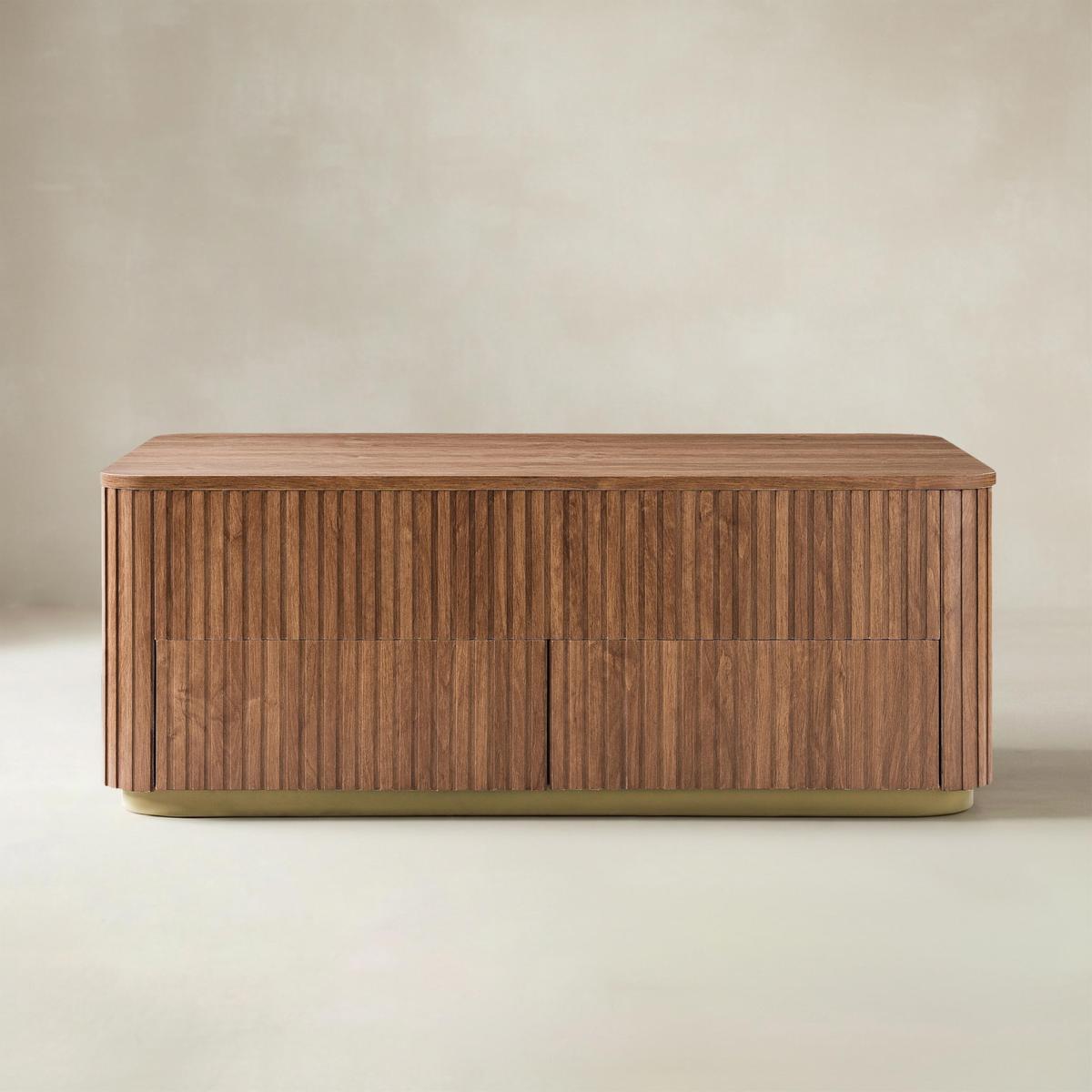 Multifunctional Slatted Design Lift-Top Coffee Table with Hidden Storage and Drawers