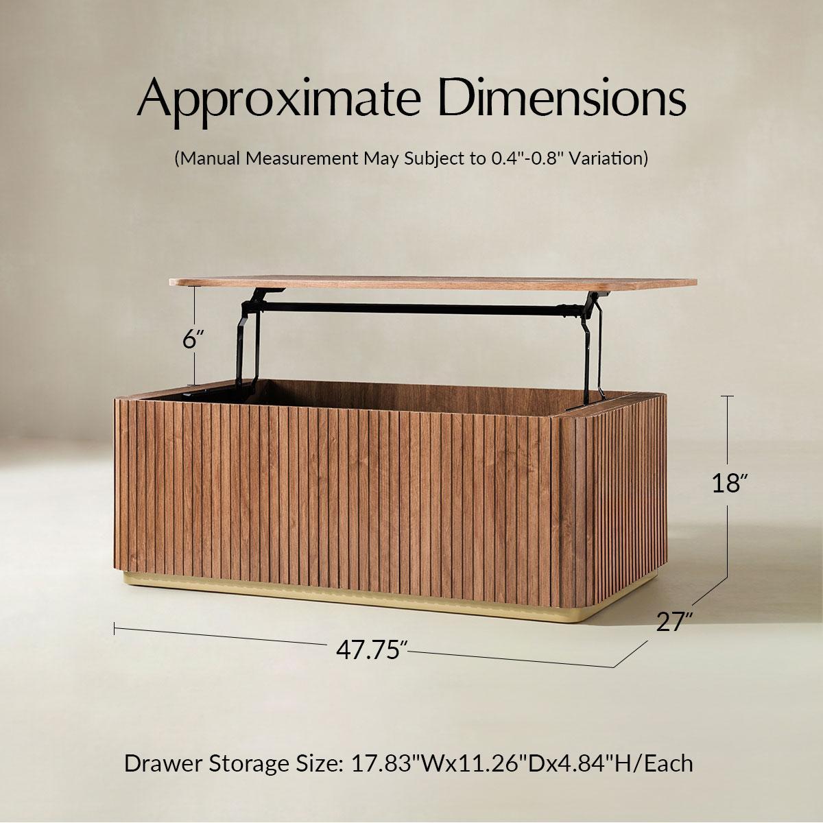 Multifunctional Slatted Design Lift-Top Coffee Table with Hidden