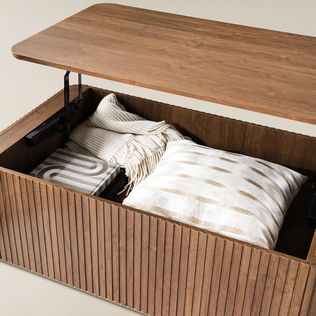 Multifunctional Slatted Design Lift-Top Coffee Table with Hidden