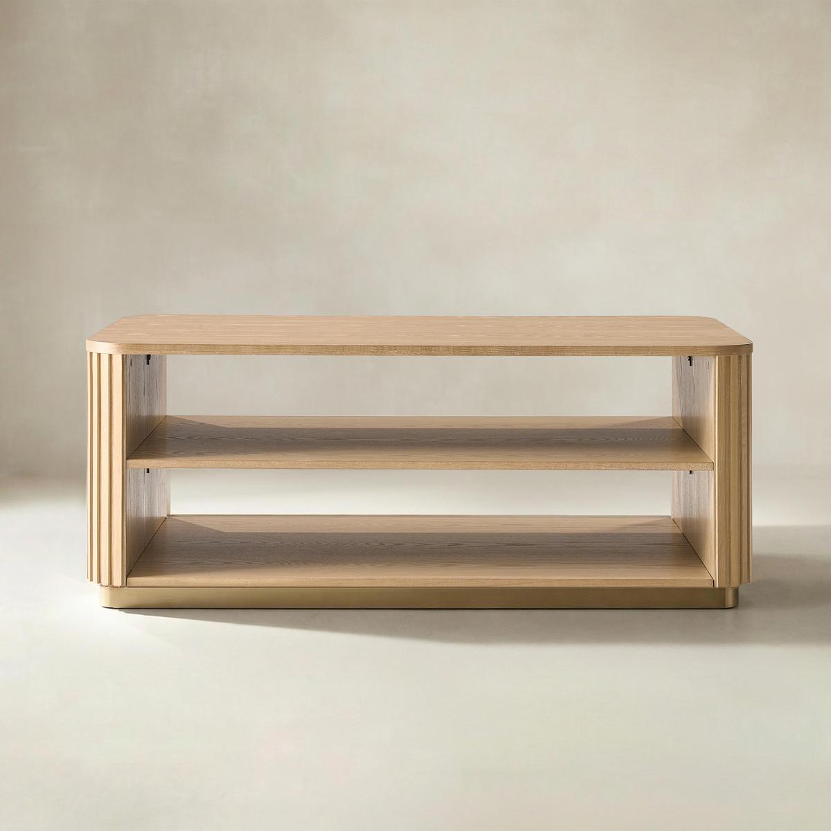 Esteban Modern Fluted Wood Coffee Table with Metal Base