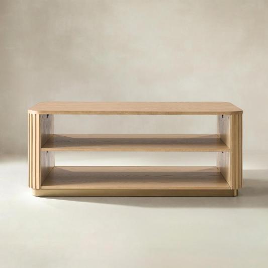 Esteban Modern Fluted Wood Coffee Table with Metal Base