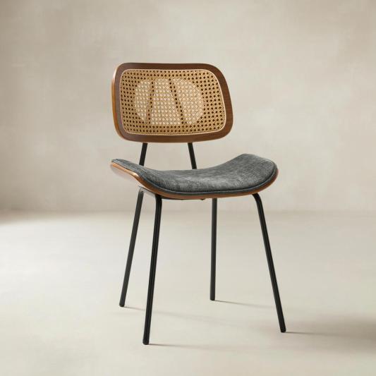 Doley Mid-Century Modern Dining Chair with Rattan Backrest,Set of 2
