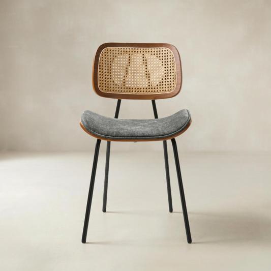 Doley Mid-Century Modern Dining Chair with Rattan Backrest,Set of 2