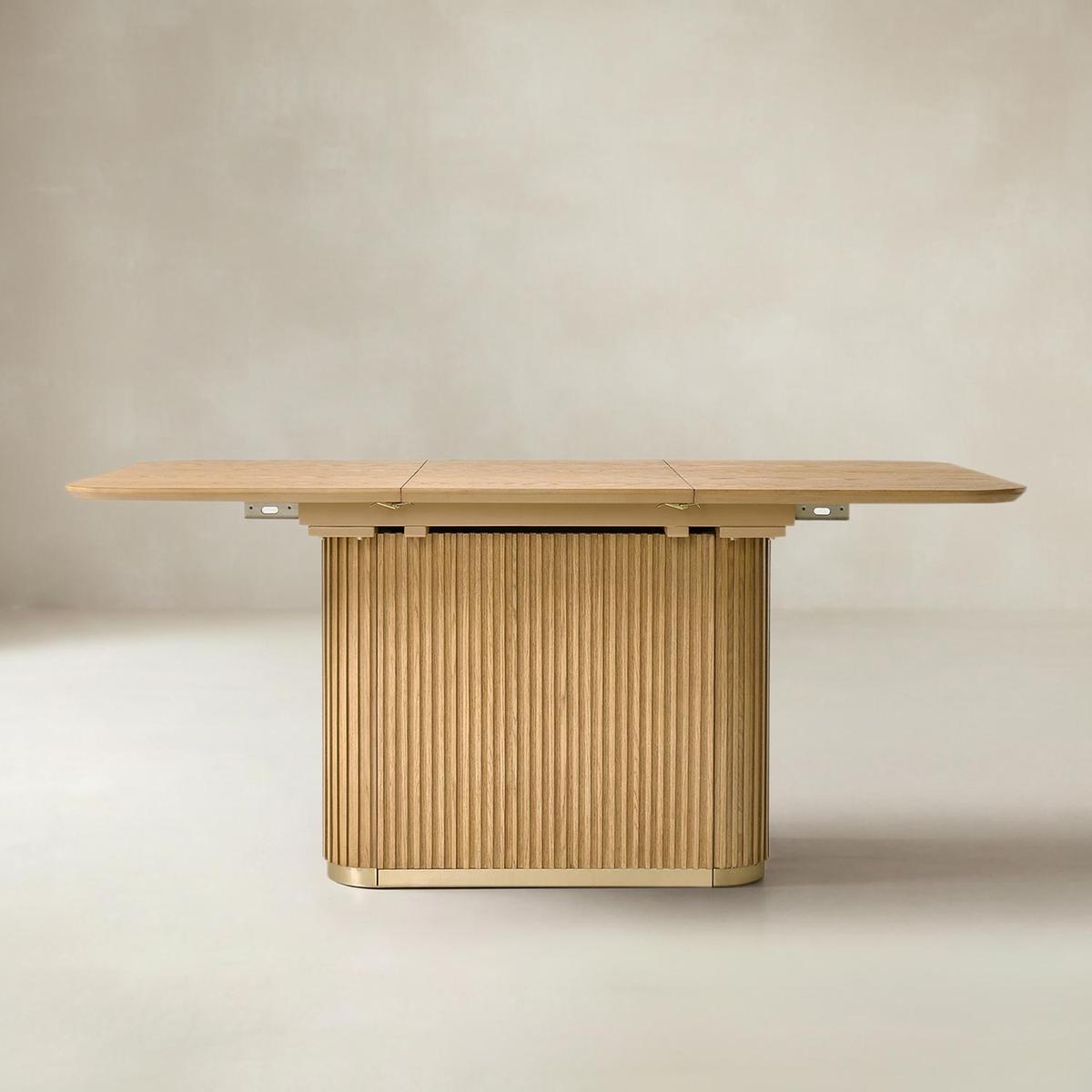 Sonia Modern Extendable Dining Table with Hidden Leaf & Grille Metal Base