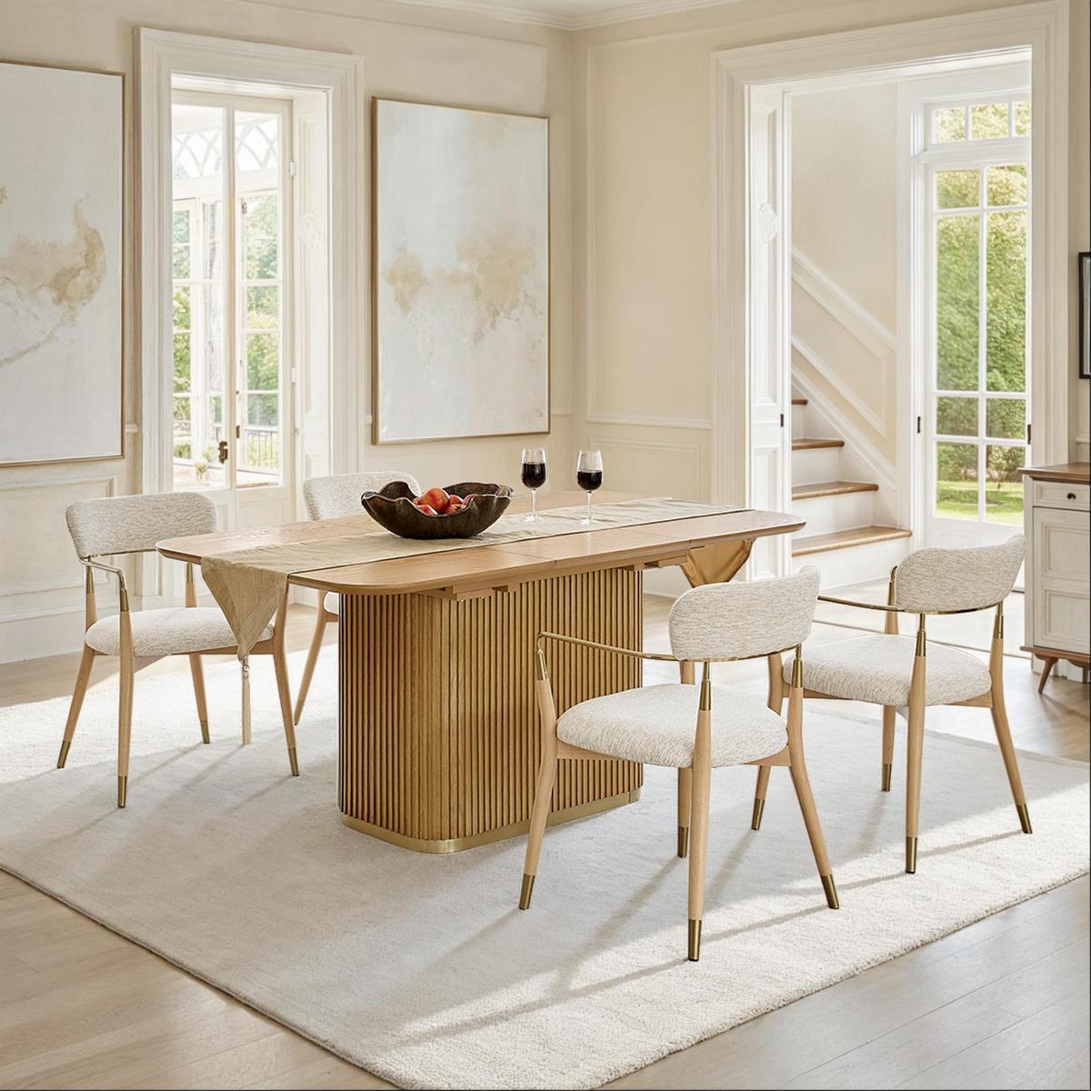 Sonia Modern Extendable Dining Table with Hidden Leaf & Grille Metal Base