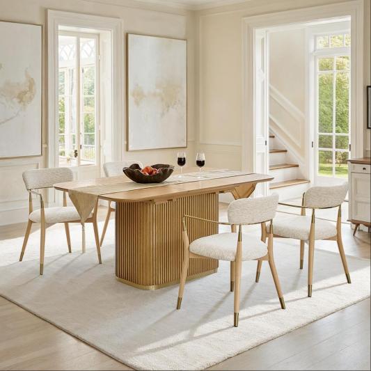 Sonia Modern Extendable Dining Table with Hidden Leaf &amp; Grille Metal Base