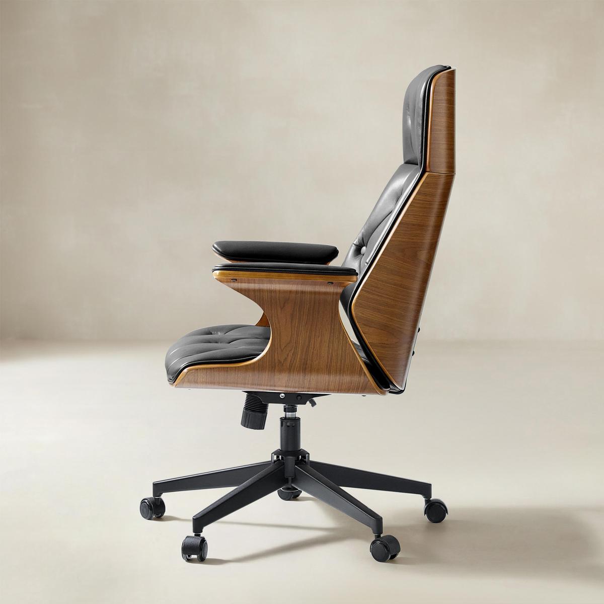 Brigida Curved Wood Back Genuine Leather Office Chair-HULALA HOME